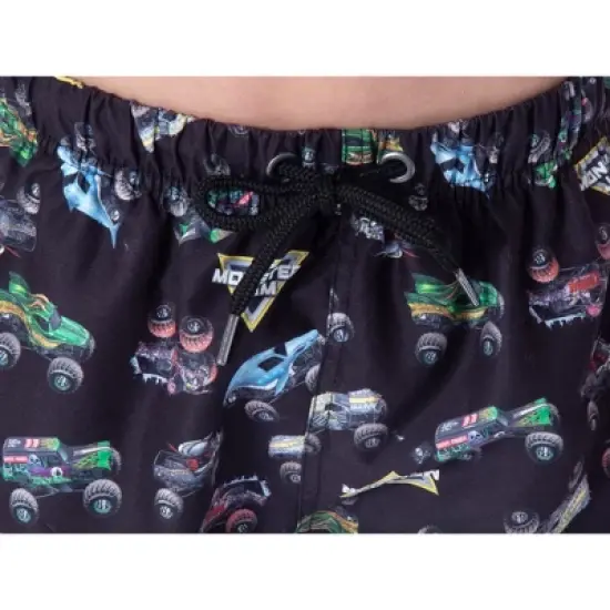 Monster Jam Boys' Dragon Zombie Grave Digger Megalodon Allover Swim Trunks Black image {2}