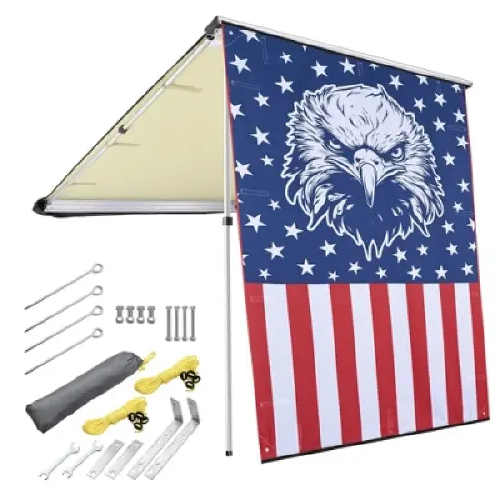 Yescom 4.4x6.6 Ft Vehicle Awning with Eagle Side Wall Roof Rack Pull-Out Sun Shade Camp Beige image {9}