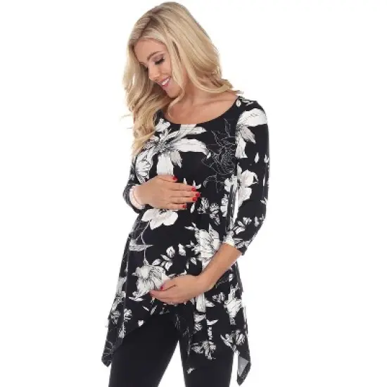 Maternity Floral Scoop Neck Tunic Top with Pockets - White Mark image {1}