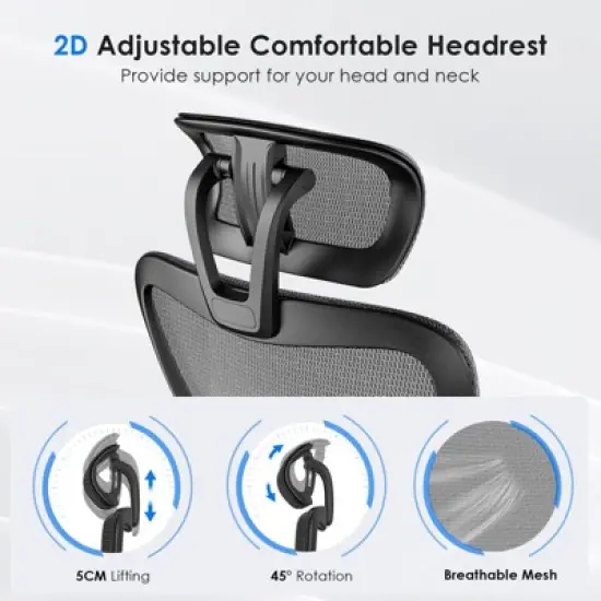PAGED Ergonomic Office Chair Mesh Desk Chair Swivel Computer Chair with 3D Armrest, Adjustable Lumbar Support and Headrest for Office image {4}
