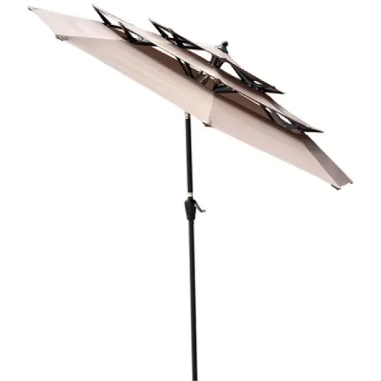 9Ft 3-Tiers Outdoor Patio Umbrella with Crank and tilt and Wind Vents for Garden Deck Backyard Pool image {2}