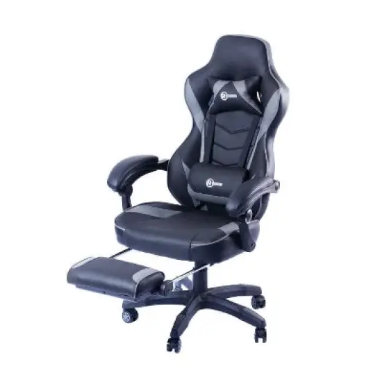 RadioShack Ergonomic Design Gaming Chair With Retractable Footrest And Armrests With Multiple Adjustability Levels Black and Gray 2606046 image {1}