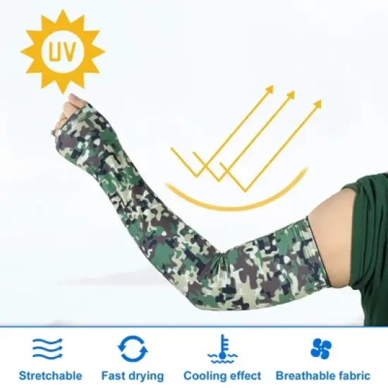 Unique Bargains Basketball Sports Camouflage Cooling Arm Elbow Compression Sleeve Green Blue Gray White 1 Pair image {2}