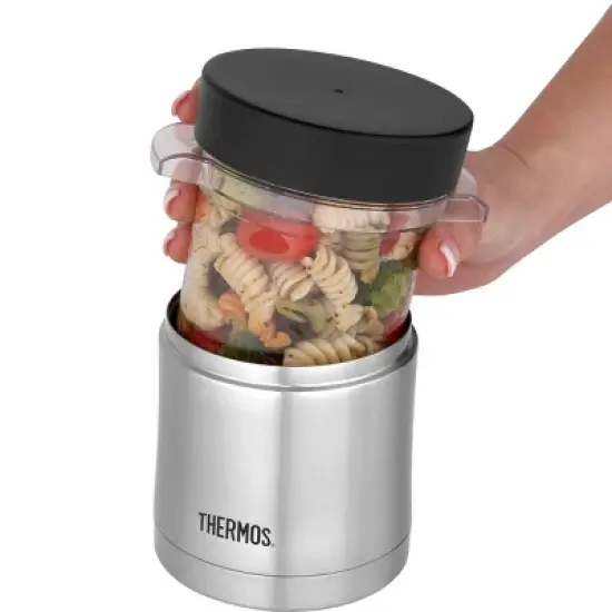 Thermos 12 oz. Stainless Steel Food Jar w/ Microwavable Container - Silver/Black image {1}