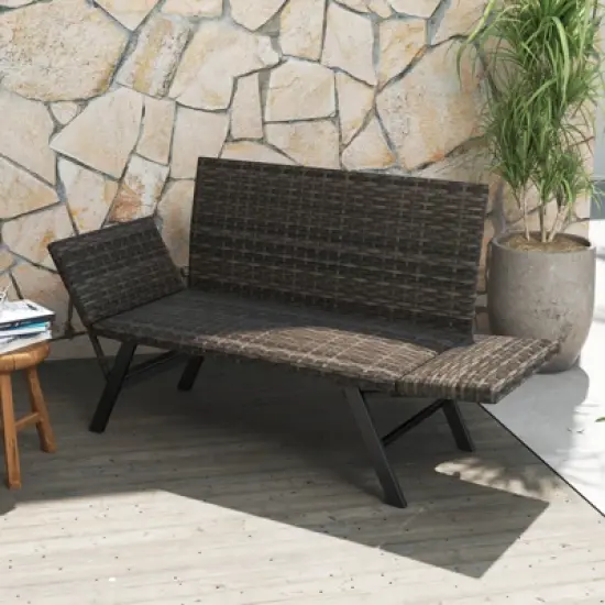 Costway Patio Convertible Sofa for 2 with Adjustable Armrests Metal Frame Wicker Couch image {3}