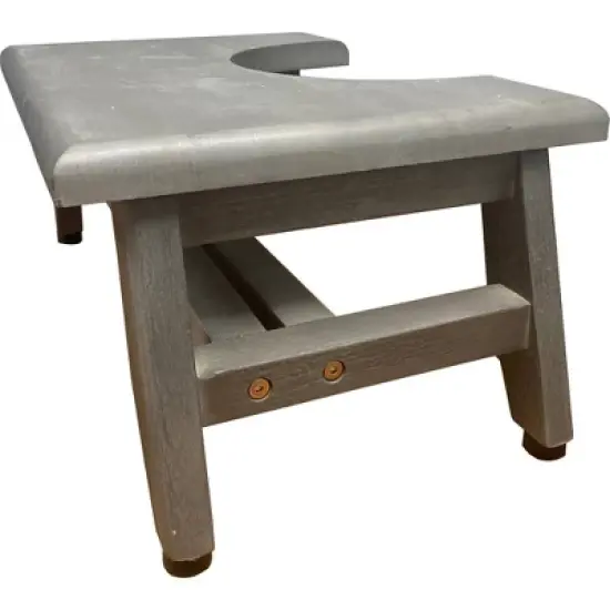 8" SerenityPoo Teak Wood Ergonomic Toilet Stool Light Gray - CoastalVogue image {2}