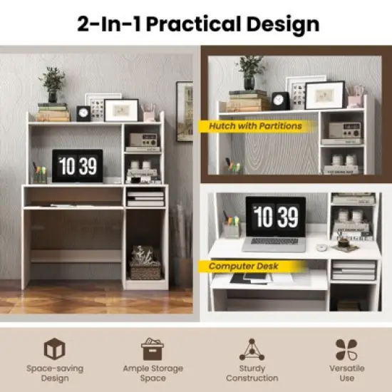 Tangkula Computer Desk w/ Charging Station 43.5&rdquo; Gaming Table Workstation w/ Keyboard Tray CPU Stand & Storage Shelves White/Black image {8}