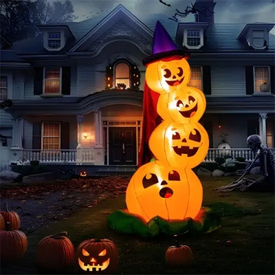 Joyfy 6 FT Halloween Inflatables Outdoor Decorations, Stacked Pumpkins with Witch Hat Inflatable with LEDs for Halloween Party Yard Garden Lawn Decor image {4}