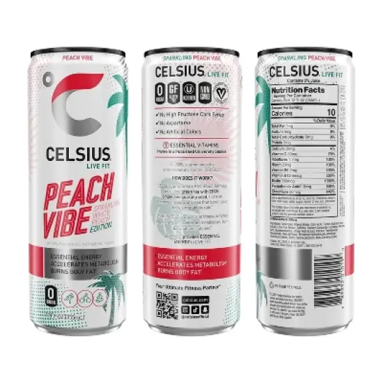 CELSIUS Sparkling Peach Vibe Functional Energy Drink - 12 fl oz Single Can image {1}
