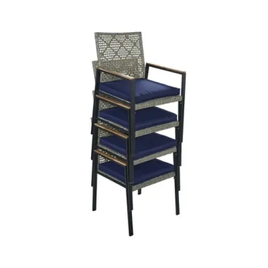 FIONECA All-Weather 5-Piece Patio Dining Set with Acacia Wood Table Top & Umbrella Hole, Light Gray Rattan Outdoor Conversation Set image {14}