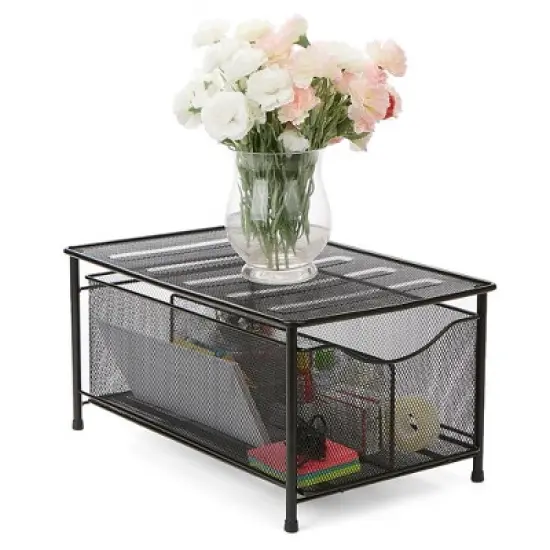 Mind Reader Storage Basket and Organizer [METAL MESH] 3-Compartment Pull-out / Sliding Organizing Drawer, Under the Sink Kitchen and Bathroom Shelf Cabinet (BLACK) image {10}
