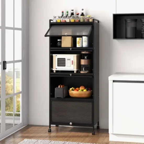 Costway 5-Tier Kitchen Baker's Rack Storage Cabinet Mobile Microwave Stand Flip-up Doors image {1}