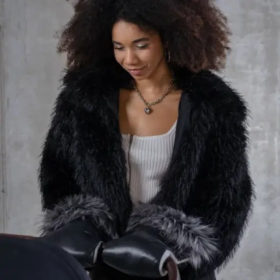 Cover Baby Adult Premium Handmuff Gloves With Beige Wool in Black image {5}