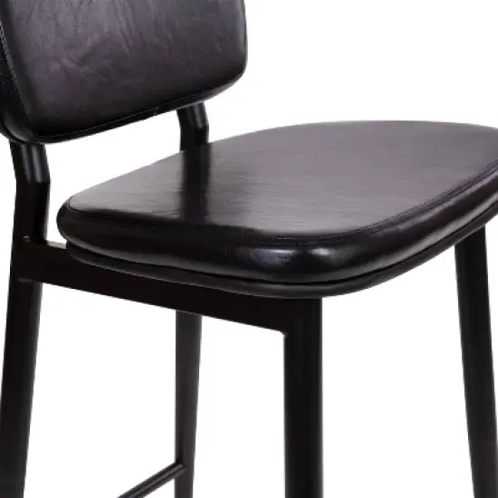 Set of 2 Faux Leather Contemporary Black Metal Frame Barstools with Integrated Footrest - Merrick Lane image {6}