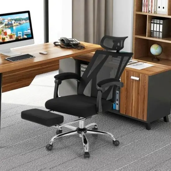 Costway Mesh Office Chair Recliner Desk Chair Height Adjustable w/Footrest Black image {1}