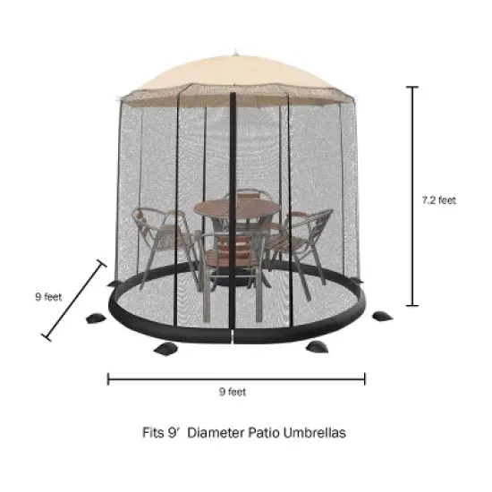 Nature Spring Patio Umbrella Mesh Bug Net Enclosure with Zippered Entrance - 9' x 9' x 7.2', Black image {1}