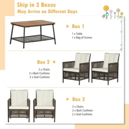 Costway 10PCS Patio Rattan Furniture Set Cushioned Sofa Armrest Wooden Tabletop image {7}