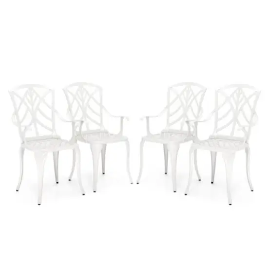 Tangkula Set of 4 Cast Aluminum Dining Chairs Outdoor Bistro Chairs w/ Curved Back & Armrests All-Weather Dining Chairs Aluminum Outdoor Furniture image {7}