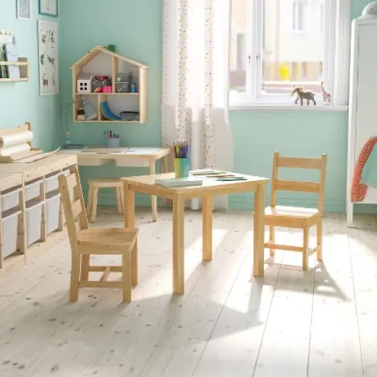 Emma and Oliver Kids 3 Piece Solid Hardwood Table and Chair Set for Playroom, Kitchen image {1}