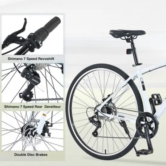 Gulches 700C White Hybrid Bicycles with 7-Speed System and Dual Disc Brakes - Unisex City Road Bike image {4}