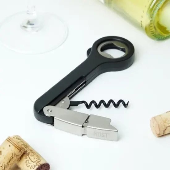 HOST Double Hinged Corkscrew, Black Bottle Opener and Foil Cutter, Wine Key, Bar Accessories image {3}