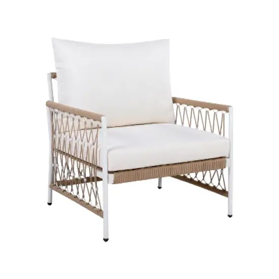 FIONECA Bohemian Outdoor Lounge Chair with Handwoven Rope & Powder-Coated Steel Frame, Waterproof Cushions &uml;C Patio, Garden, Poolside image {5}