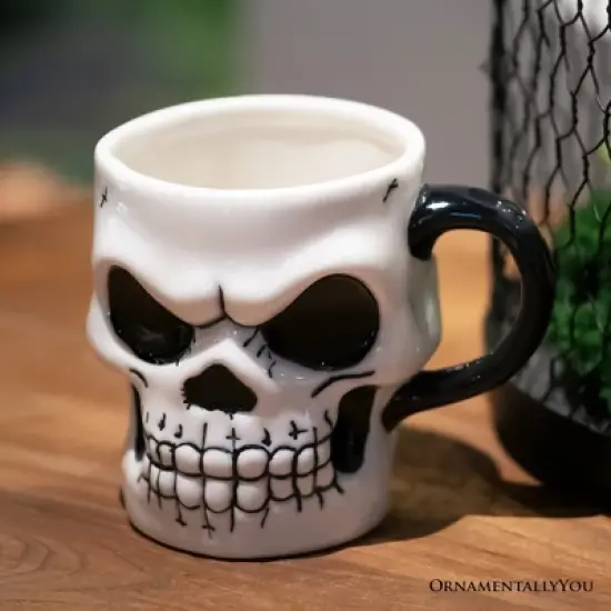Classic Skeleton Face Spooky 4" Mug, Ceramic Halloween Gothic Kitchen Cup Decor| OrnamentallyYou image {3}