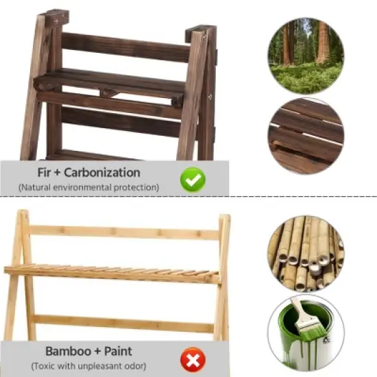 Yaheetech 4 Tier Foldable Wooden Flower Plant Display Stand Shelf Ladder for Indoor/Outdoor image {6}