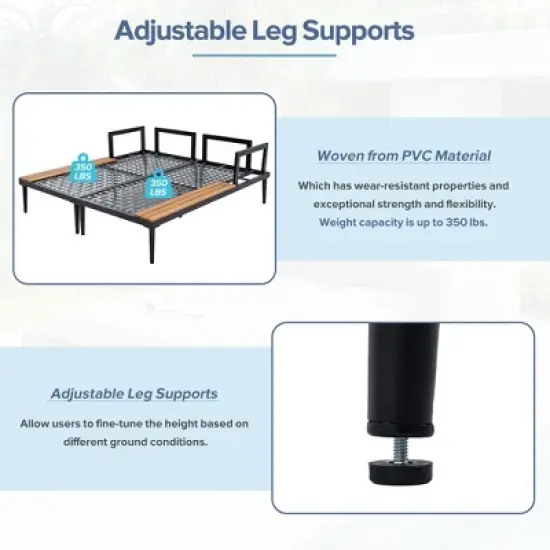 FIONECA Modern Outdoor Patio Daybed with Cushions, Metal Frame & Wood-Topped Side Tables, Convertible 2-in-1 Chaise Lounges, Gray image {5}