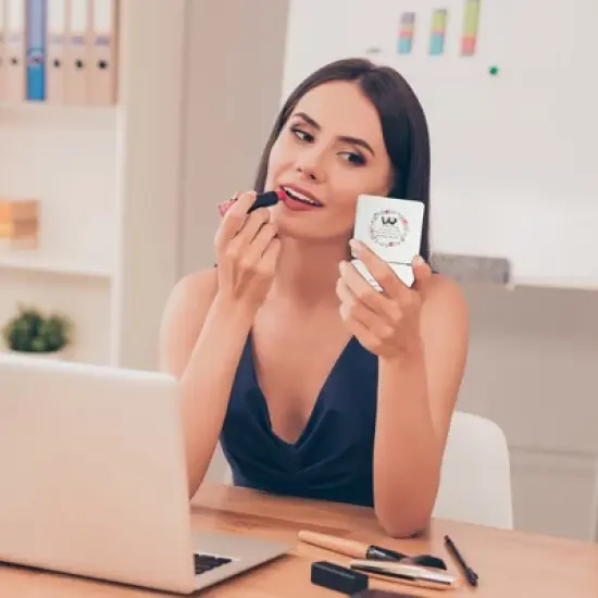 Unique Bargains Women Durable Square Shape Handheld Mirror for Travel White 1 Pc image {2}