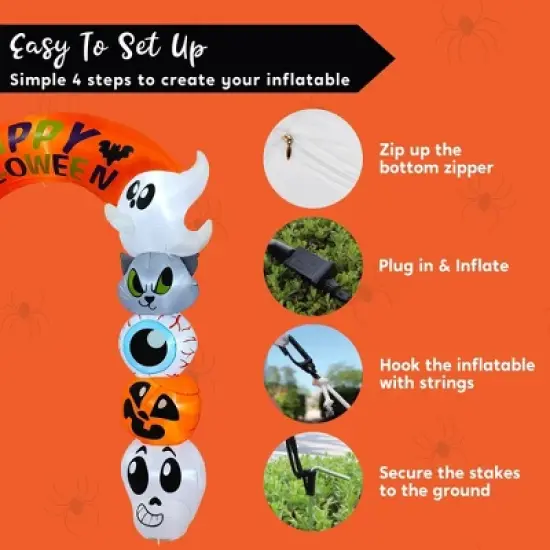 Joyfy 8 FT Tall Halloween Inflatable Outdoor Decoration, Cute Stacking Ghost Inflatable Archway with LEDs for Halloween Yard Garden Lawn Decoration image {6}