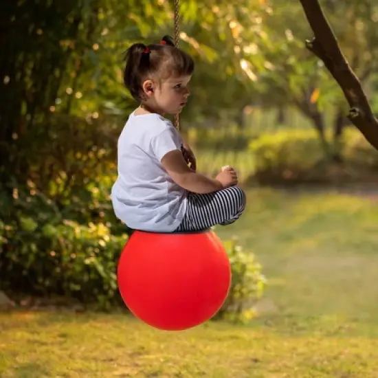 PLAYBERG Red Outdoor Patio Playground Hanging Adjustable Ball Round Swing, Inflatable Heavy Duty Rubber Round Swing Ball, Pump Included image {2}