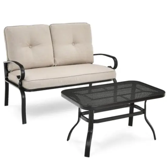Tangkula 2PCS Patio Conversation Set Outdoor Loveseat w/Coffee Table & Cushions image {7}
