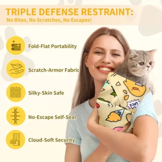 Unique Bargains Multifunctional Grooming Cat Wrap Yellow image {2}