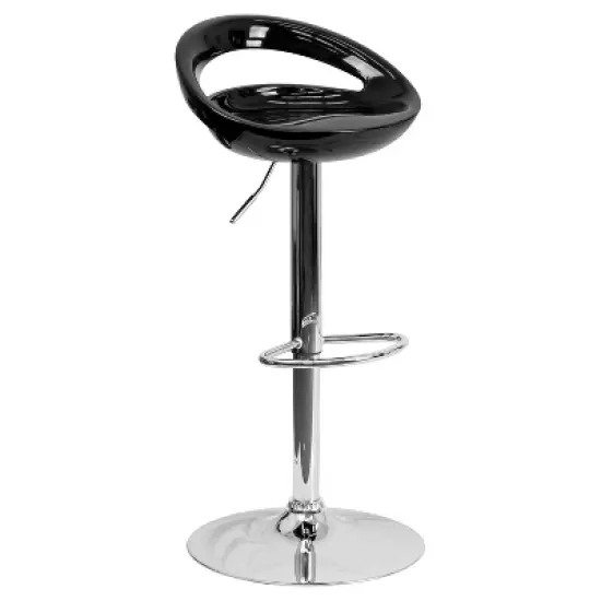 Flash Furniture Contemporary Plastic Adjustable Height Barstool with Rounded Cutout Back and Chrome Base image {11}