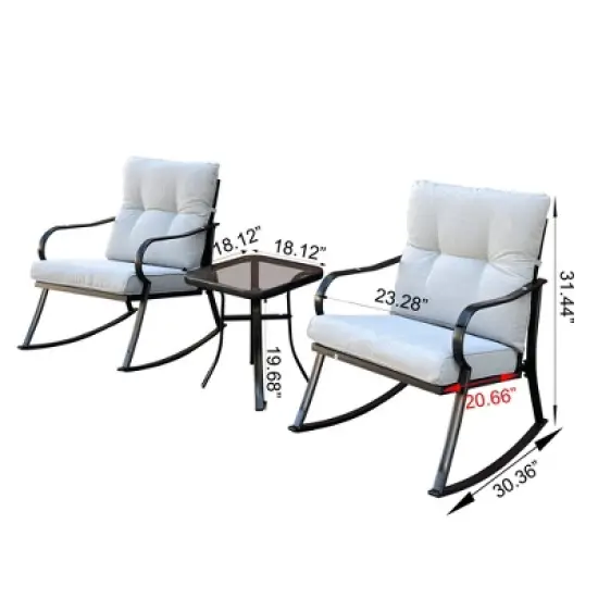 FIONECA 2-Piece Rocker Chair Set with Teapoy Table, Outdoor Patio Rocking Chairs with Cushions, Off-White image {5}