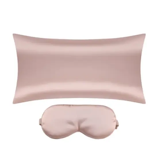 Unique Bargains Satin Hidden-Zippered Breathable Pillowcase with Sleep Mask Set of 2 image {7}