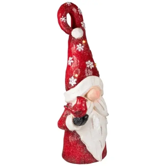 Northlight Gnome in Lighted Hat Holding Cardinal Christmas Decoration - 20" - LED Warm White Lights image {3}