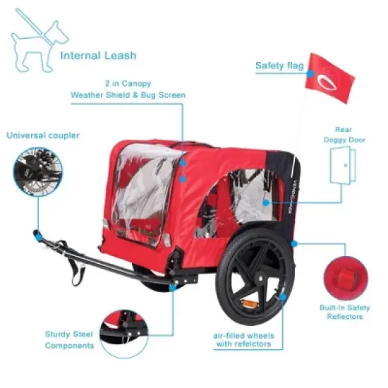 Foldable Dog Bike Trailers, Pet Bike Trailer With 16 Inch Wheels, Safety Reflectors And Flag, Internal Leash, Waterproof Mesh Dog Bike Trailer image {9}