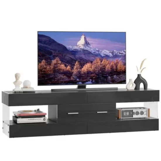 Bestier Black High Gloss TV Stand for TV up to 65" LED Television Entertainment Center Modern TV Cabinet with Storage Drawers image {7}