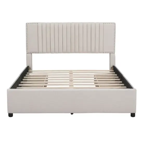 Queen/Full Size Upholstered Platform Bed with Classic Headboard and 4 Drawers-ModernLuxe image {3}
