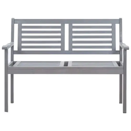 vidaXL Eucalyptus Wood Patio Loveseat Bench with Gray Cushion - Outdoor Seating for Garden, Terrace, Deck - Ergonomic 47.2"x 23.6"x 35" image {2}