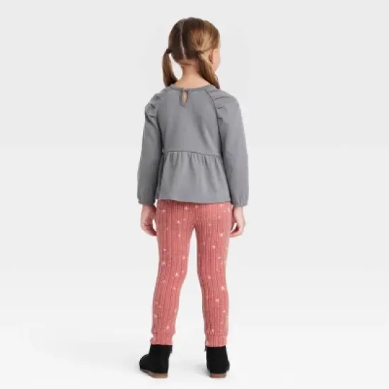 Grayson Collective Toddler Girls' Peplum Long Sleeve Top & Leggings Set - Maroon/Gray image {1}