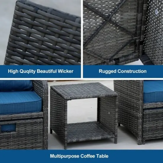 5 Pieces Wicker Garden Furniture Set,Patio Chairs with Cushions and Ottomans,Outdoor Patio Conversation Sets with for Poolside,Balcony-Coolbibila image {5}