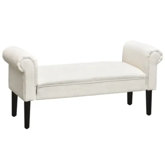 HOMCOM 52" Linen Upholstered Accent Ottoman Bench With Armrests image {5}