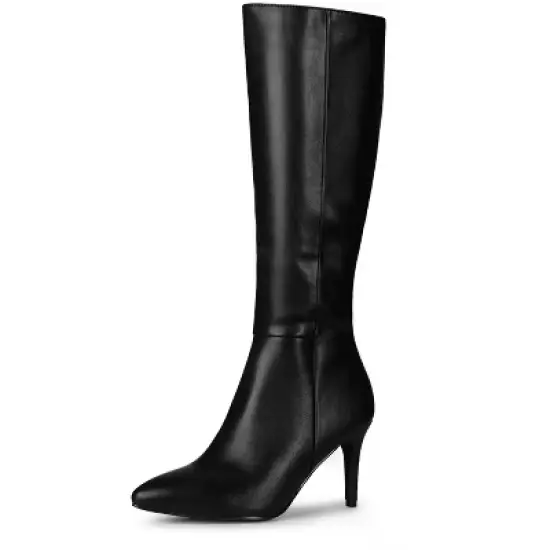 Allegra K Women's Pointed Toe Side Zipper Stiletto Heel Knee High Boots image {8}