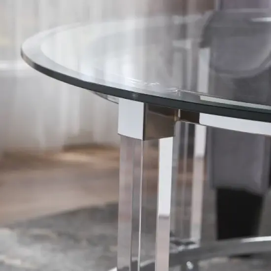 Elowen Modern Round Coffee Table Clear - Christopher Knight Home: Acrylic, Tempered Glass, Iron Frame, for Living Room image {3}
