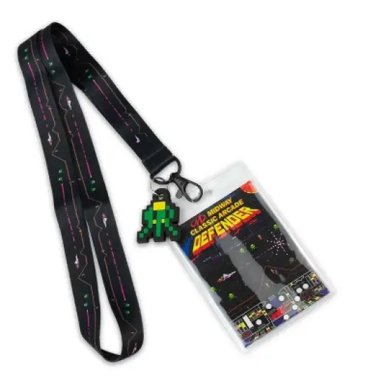 Crowded Coop, LLC Midway Arcade Games Lanyard w/ ID Holder & Charm - Defender image {2}