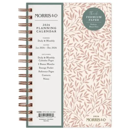 Morris & Co. by Blue Sky 5"x8" 2026&nbsp;Daily/Monthly Wirebound Planner Printed Standen Lily Peach image {2}