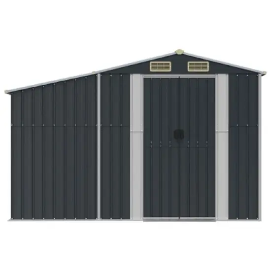vidaXL Garden shed Metal Outdoor Storage Anthracite - Galvanized Steel Tool shed for Patio, Backyard, or Garden with Ventilation and sloped roof image {3}